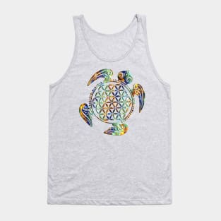 FLOWER OF LIFE SEA TURTLE - green blue orange Tank Top